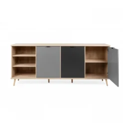 Madia a 3 Ante e Scaffali 210 cm Credenza Porta Tv Mobile da Salotto
