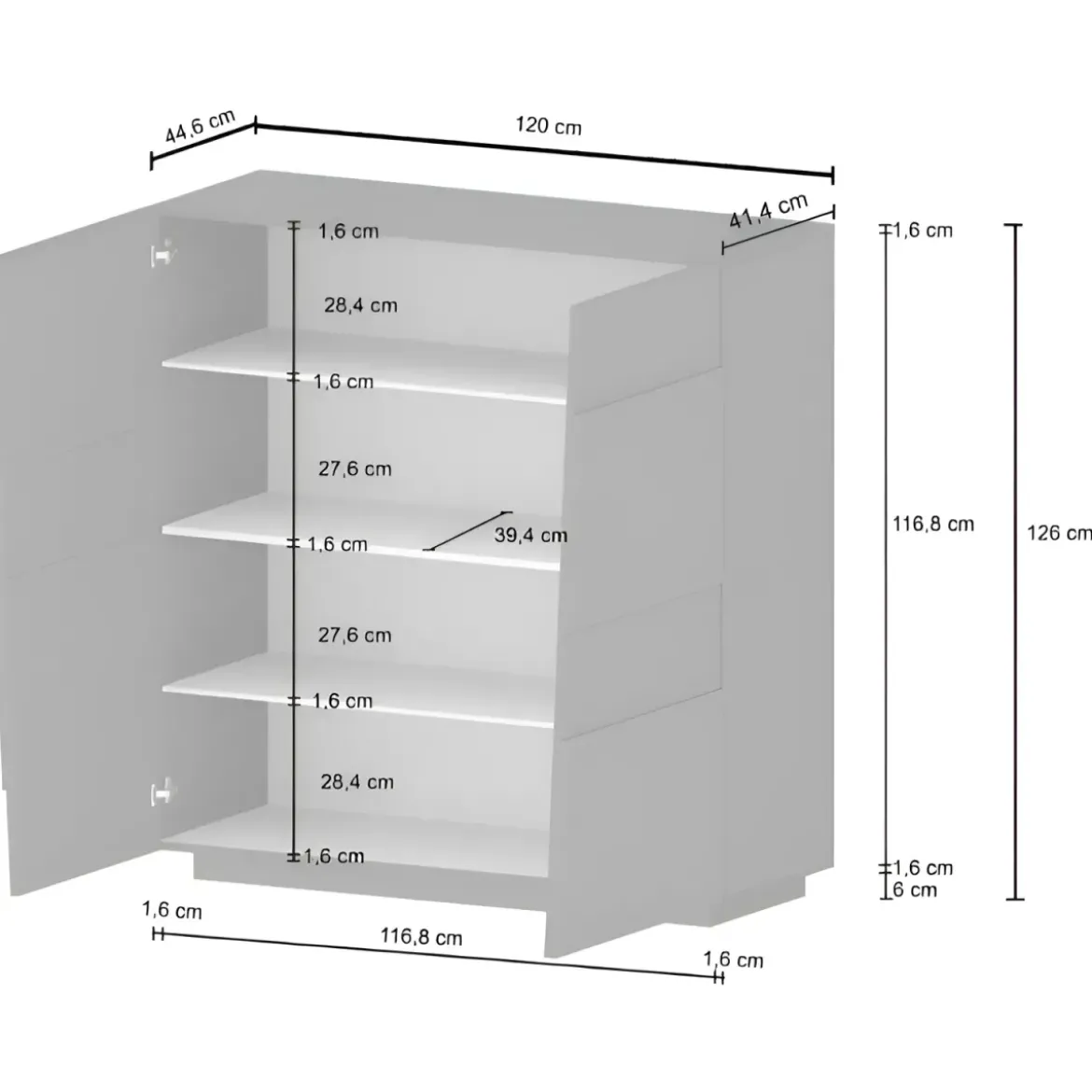 Madia Alta Rovere Wotan Credenza 4 Ante 3 Ripiani Legno Salvaspazio