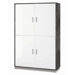 Madia Armadio Mobile Credenza Nero Bianco Lucido 4 Ante Buffet Soggiorno