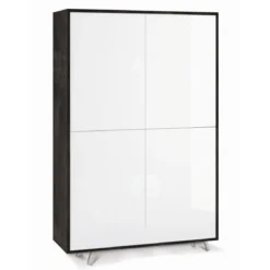 Madia Armadio Nero Bianco Lucido Credenza con Ripiani 4 Ante Soggiorno