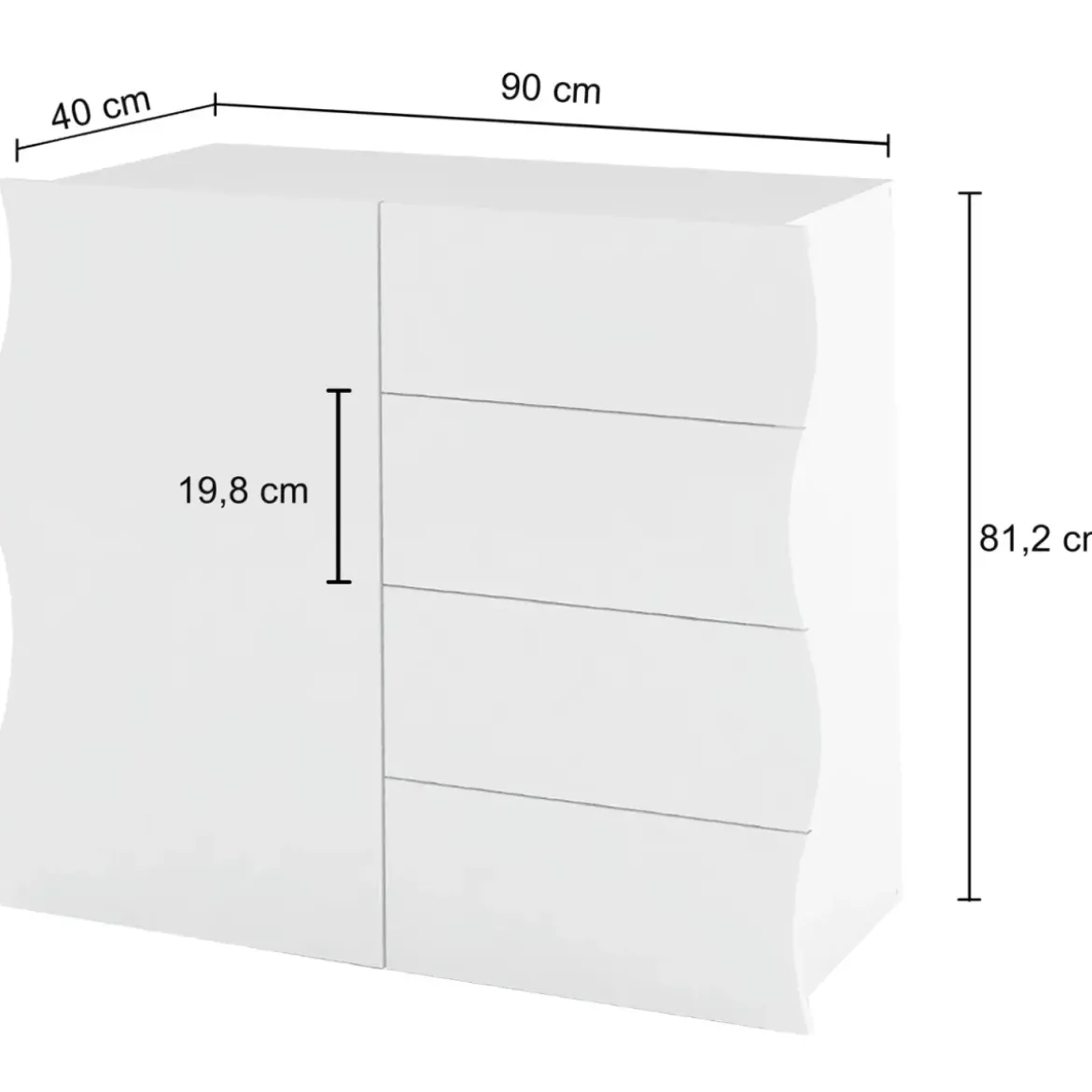 Madia Bianco Lucido con 1 Ante e 4 Cassetti Credenza in Legno da Ingresso