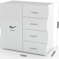 Madia Bianco Lucido con 1 Ante e 4 Cassetti Credenza in Legno da Ingresso