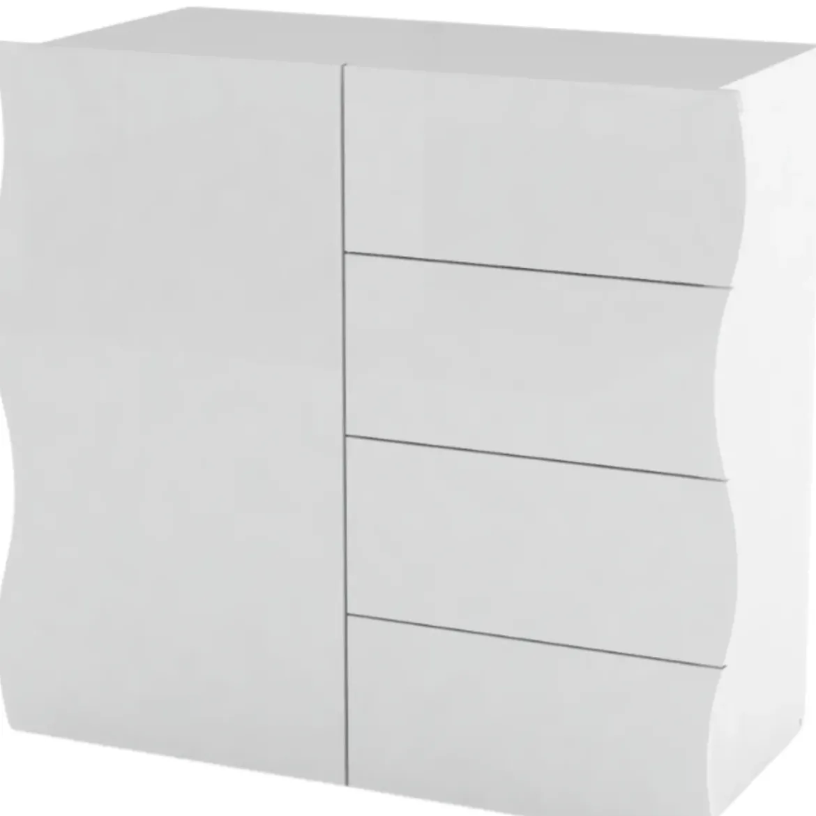 Madia Bianco Lucido con 1 Ante e 4 Cassetti Credenza in Legno da Ingresso