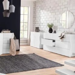 Madia con 2 Ante Bianco Lucido Credenza per Soggiorno Moderna Multifunzione