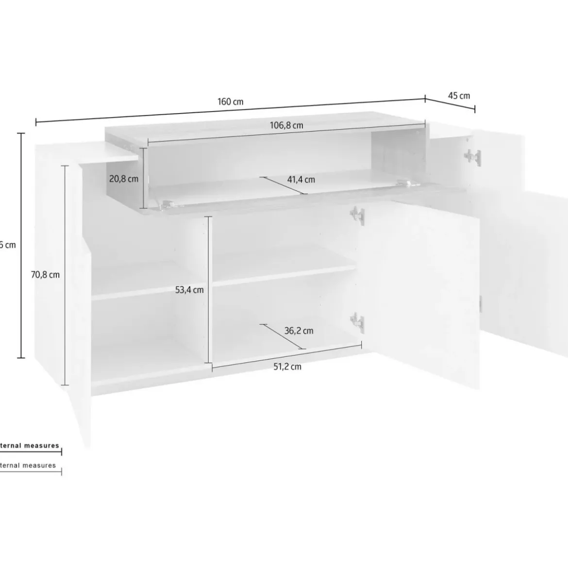 Madia Credenza 3 Bianco Acero Ante 160x45x85 cm