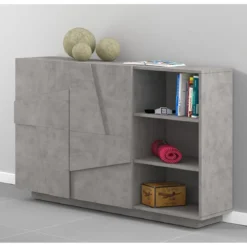 Madia da Ingresso 120 cm Credenza Grigio Cemento con Ante e Ripiani