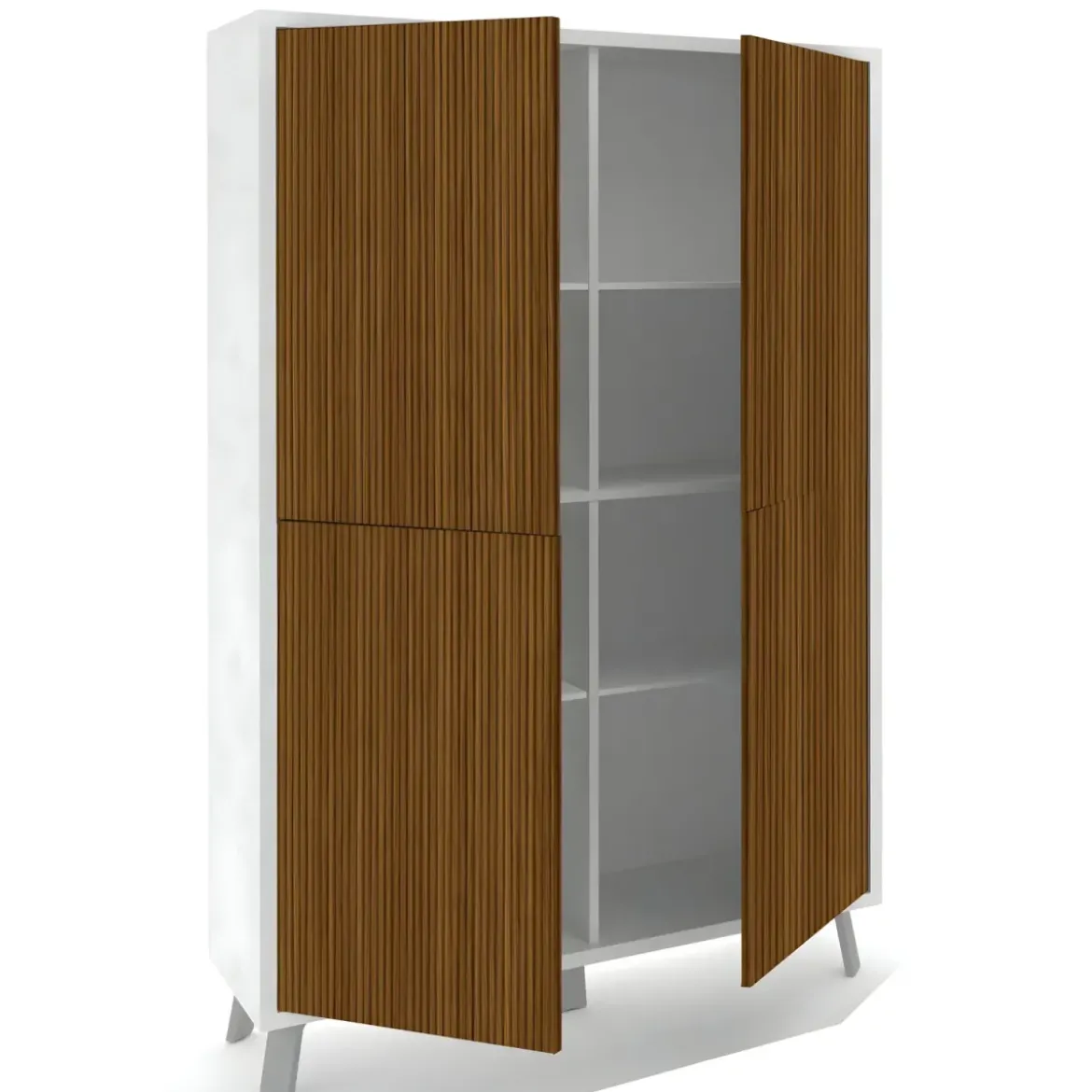 Madia da Soggiorno 4 Ante 108x41x161 cm Bianca e Rovere