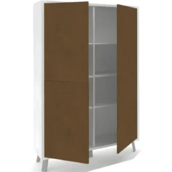 Madia da Soggiorno 4 Ante 108x41x161 cm Bianca e Ruggine