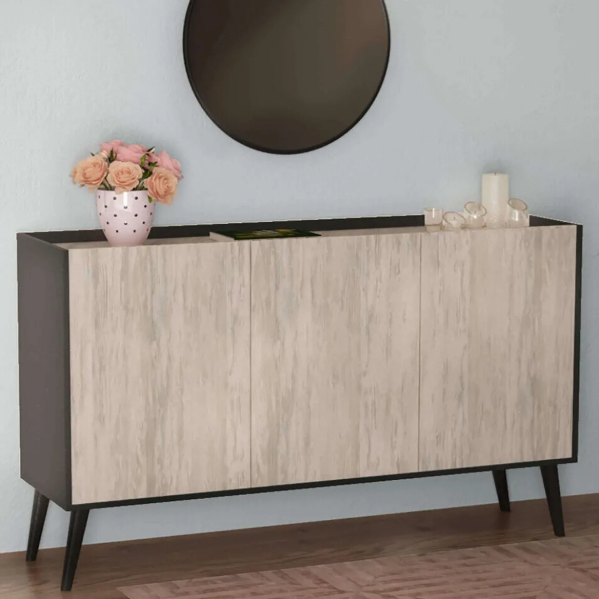Madia da Soggiorno in Legno Credenza da Ingresso 3 Ante Antracite e Pino