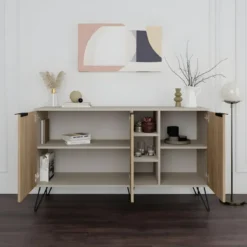 Madia Moderna 3 Ante Credenza da Soggiorno con Vani Rovere