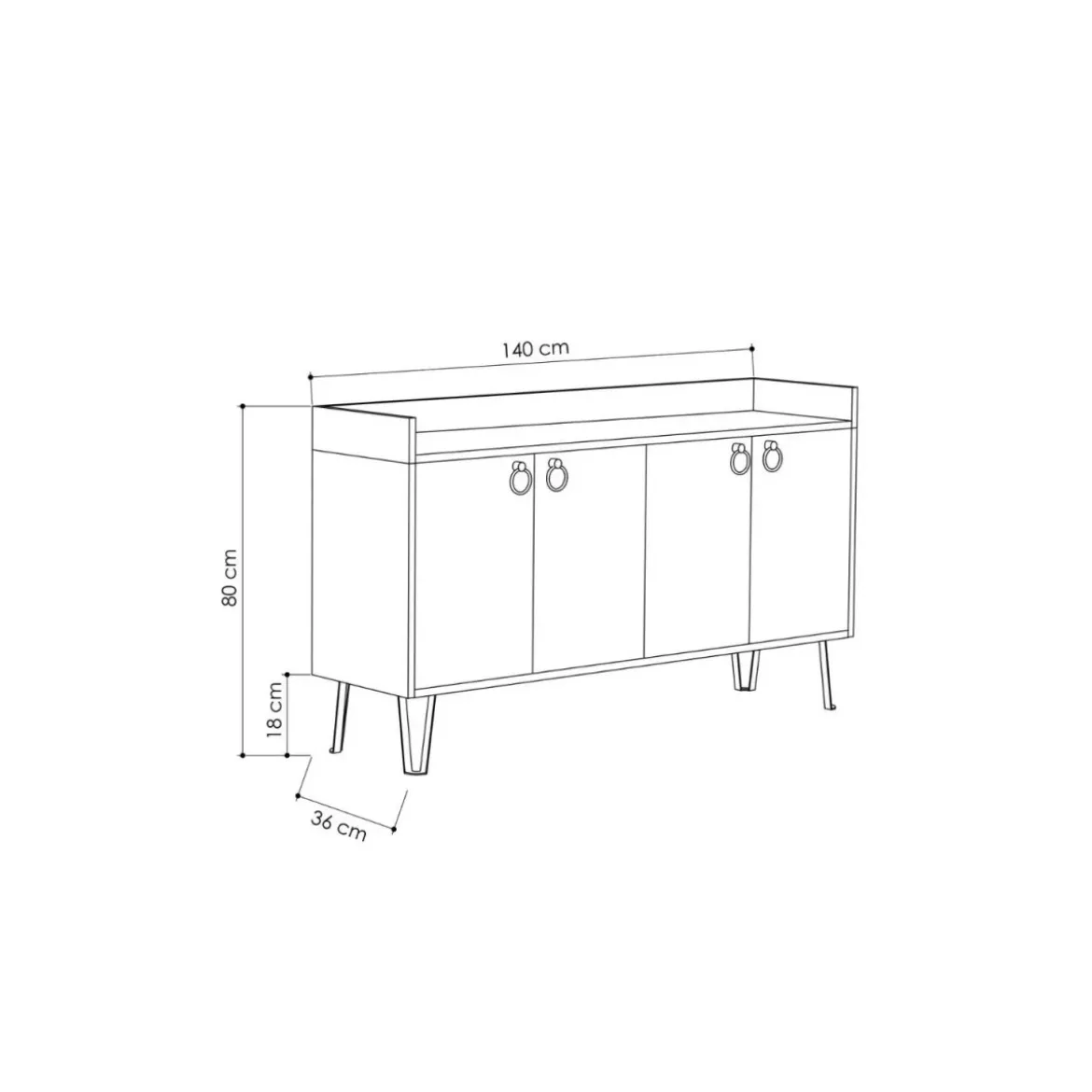 Madia per Soggiorno 4 Ante Antracite Tortora 140x36x80 cm