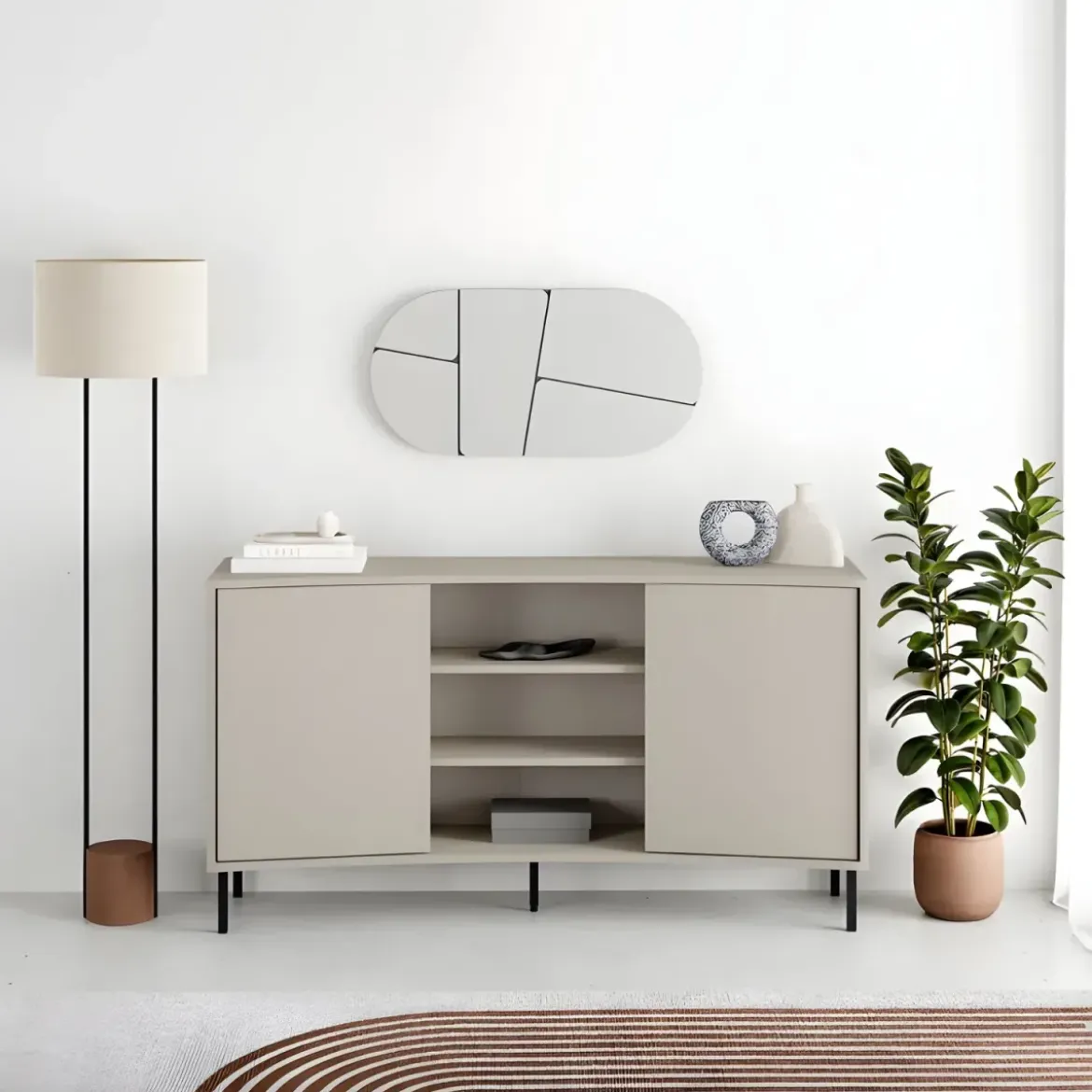 Madia Soggiorno Frontale Curvo 2 Ante 3 Ripiani Beige Salvaspazio