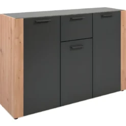 Madia Soggiorno Moderna 3 Ante 1 Cassetto Credenza Rovere Antracite