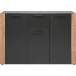 Madia Soggiorno Moderna 3 Ante 1 Cassetto Credenza Rovere Antracite