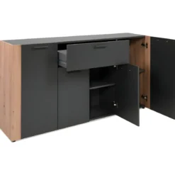 Madia Soggiorno Moderna 4 Ante 1 Cassetto Credenza Rovere Antracite