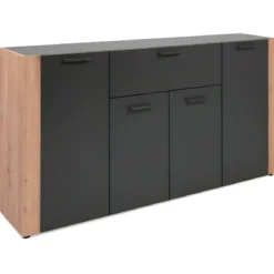Madia Soggiorno Moderna 4 Ante 1 Cassetto Credenza Rovere Antracite