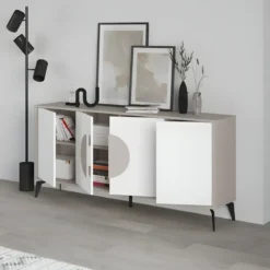 Madia Soggiorno Moderna 180 cm 4 Ante Bianco Tortora Moderno Piedini