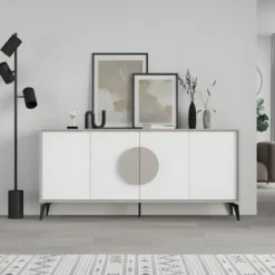 Madia Soggiorno Moderna 180 cm 4 Ante Bianco Tortora Moderno Piedini