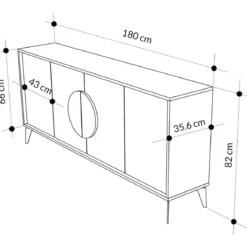Madia Soggiorno Moderna 180 cm 4 Ante Bianco Antracite Moderno Piedini
