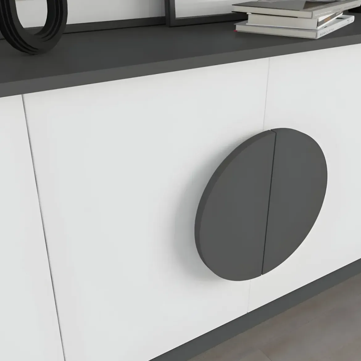 Madia Soggiorno Moderna 180 cm 4 Ante Bianco Antracite Moderno Piedini