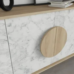 Madia Soggiorno Moderna 180 cm Rovere 4 Ante Effetto Marmo Piedini