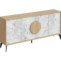 Madia Soggiorno Moderna 180 cm Rovere 4 Ante Effetto Marmo Piedini