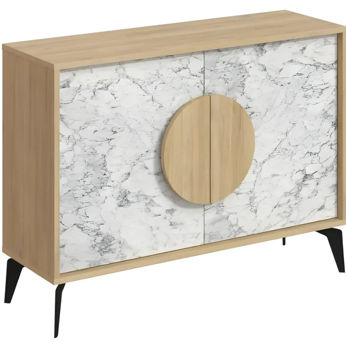Madia Soggiorno Moderna 110 cm Rovere Bianco Effetto Marmo Piedini