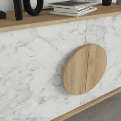 Madia Soggiorno Moderna 110 cm Rovere Bianco Effetto Marmo Piedini