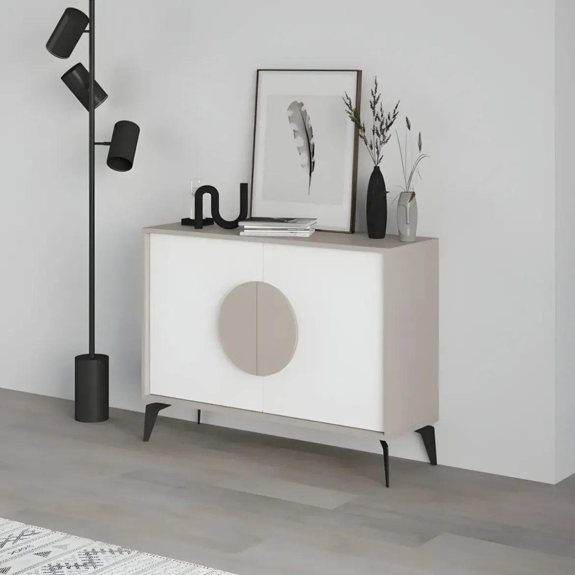 Madia Soggiorno Moderna 110 cm Tortora Ante Bianco Piedini Salvaspazio