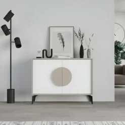 Madia Soggiorno Moderna 110 cm Tortora Ante Bianco Piedini Salvaspazio