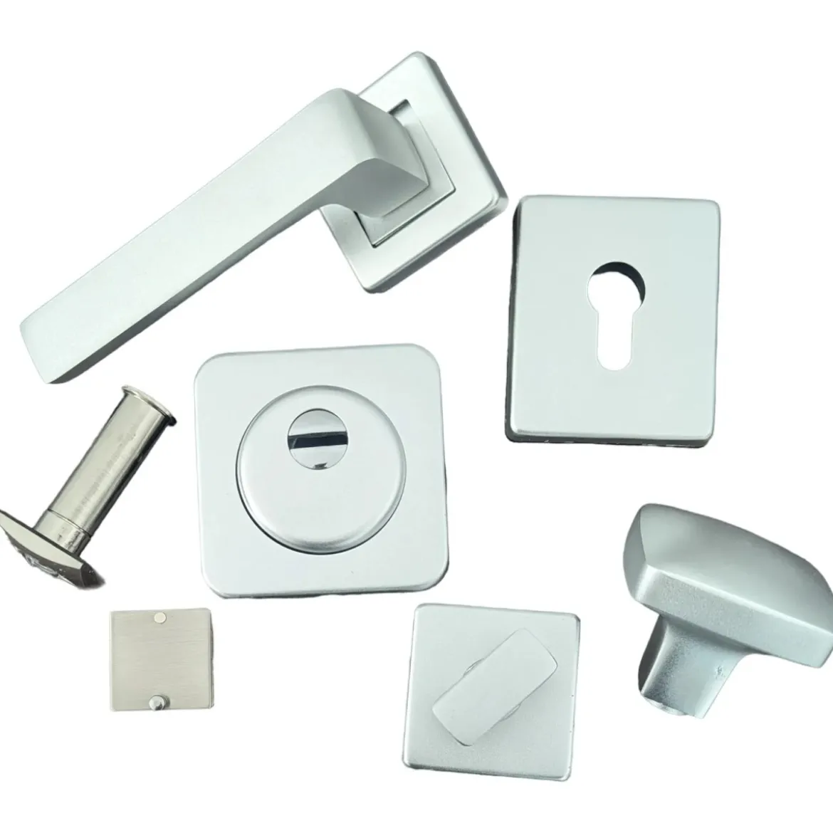 Maniglia Porta Blindata Kit Accessori Quadrato con Pomo Esterno Argento
