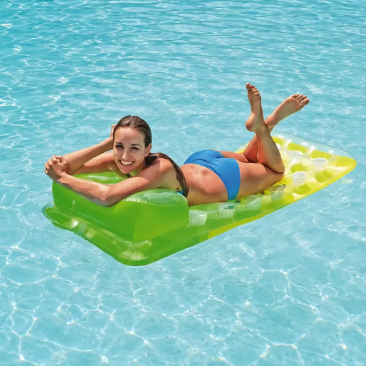Materassino Gonfiabile Verde Giallo 188x71 cm con Cuscino Piscina Mare