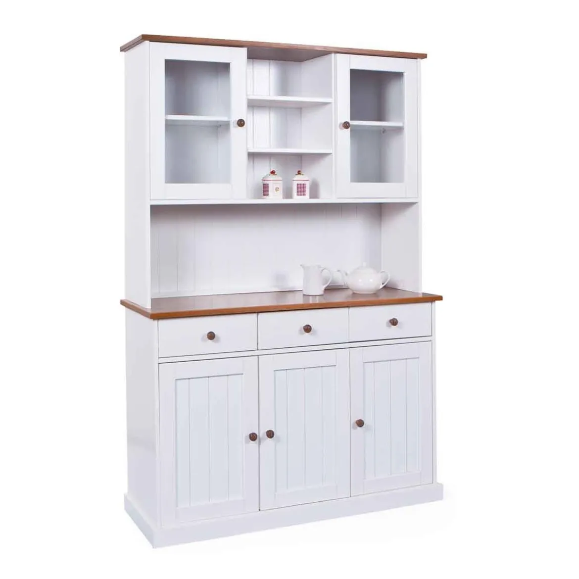 Mobile a 3 Ante 3 Cassetti Bianca Credenza Alta con Vetrina da Soggiorno Cucina