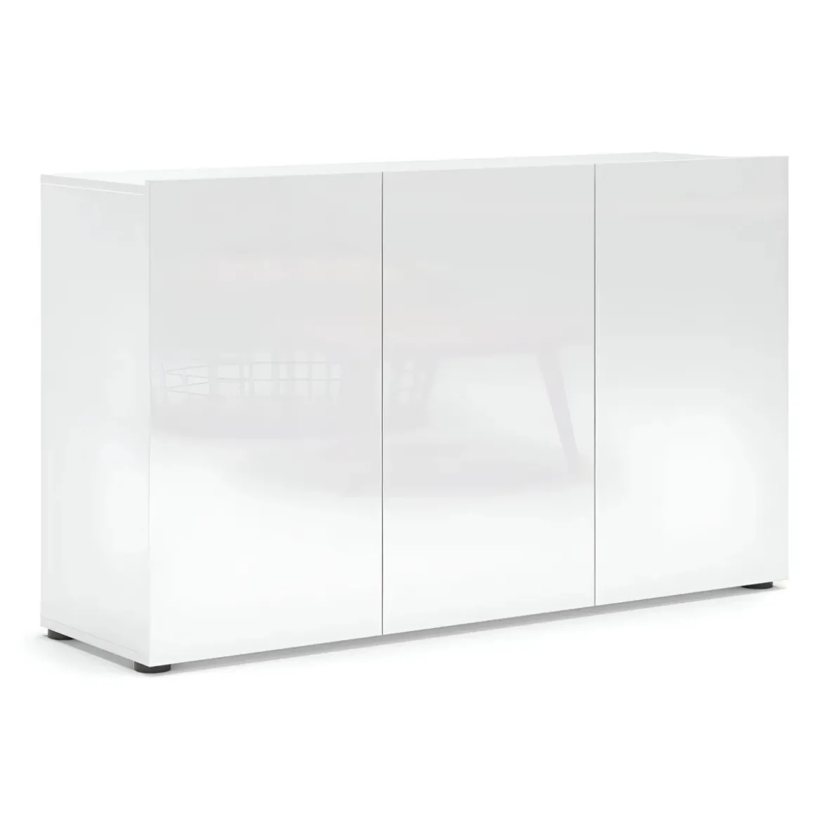 Mobile a 3 Ante con Ripiani Credenza 135x38x80 cm Bianco Lucido