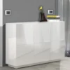 Mobile a 3 Ante Credenza Moderna per Soggiorno 120 cm Basso Bianco Lucido