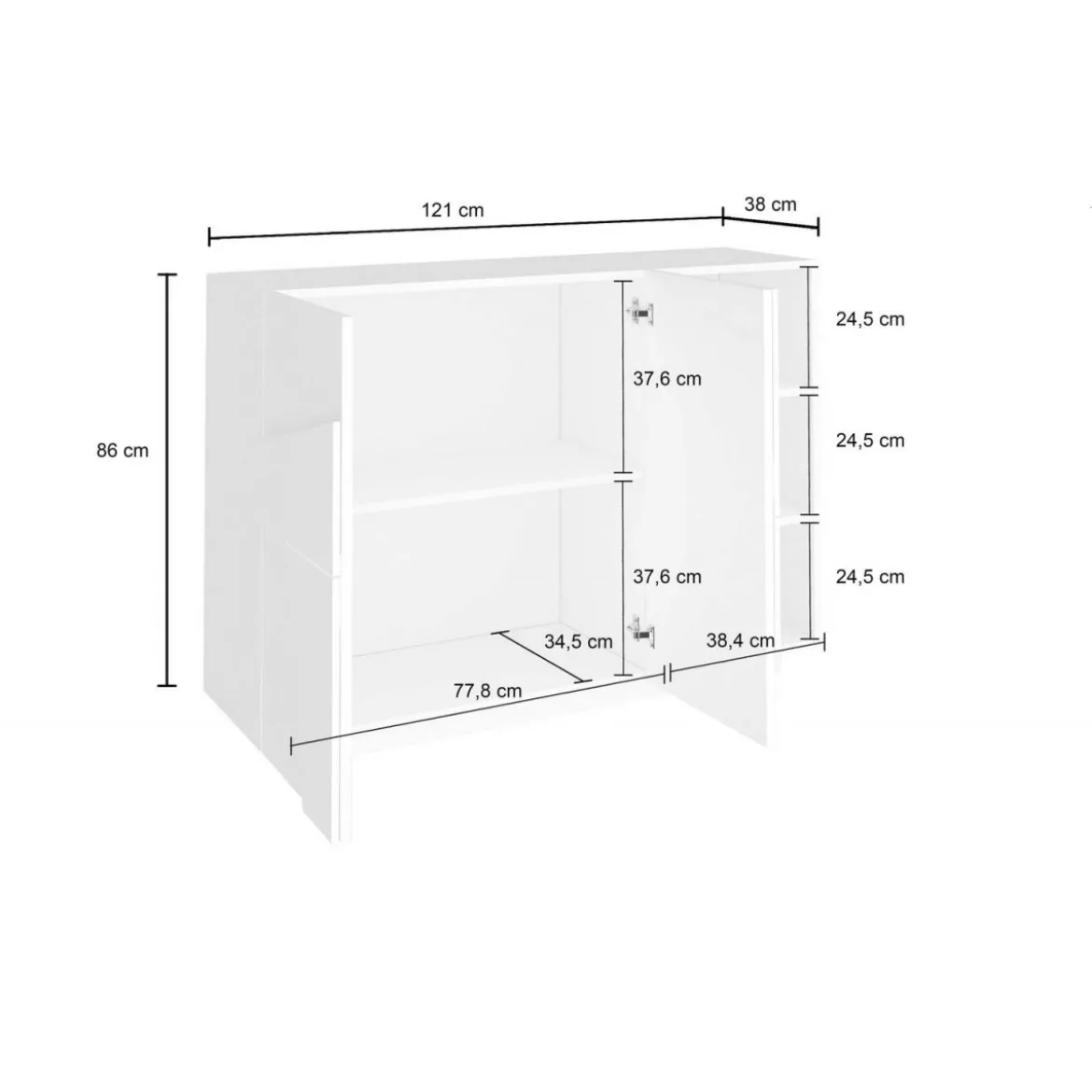 Mobile a 3 Ante Credenza Moderna per Soggiorno 120 cm Basso Bianco Lucido