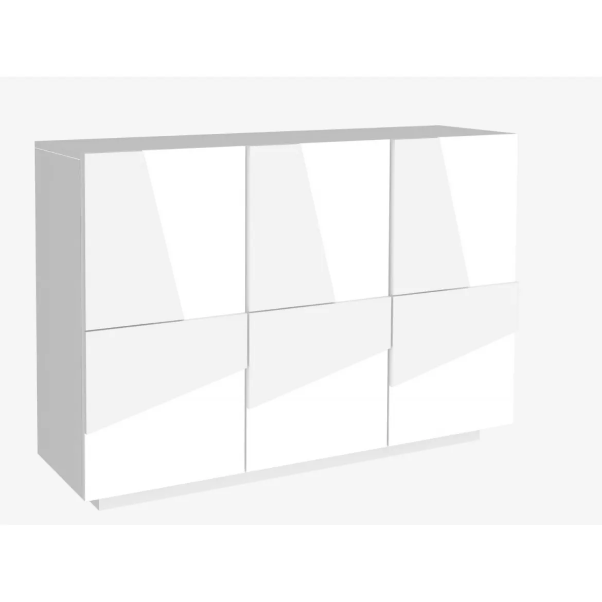 Mobile a 3 Ante Credenza Moderna per Soggiorno 120 cm Basso Bianco Lucido