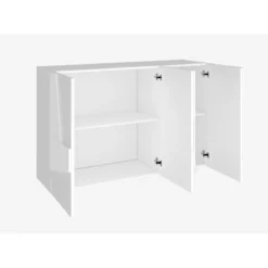 Mobile a 3 Ante Credenza Moderna per Soggiorno 120 cm Basso Bianco Lucido