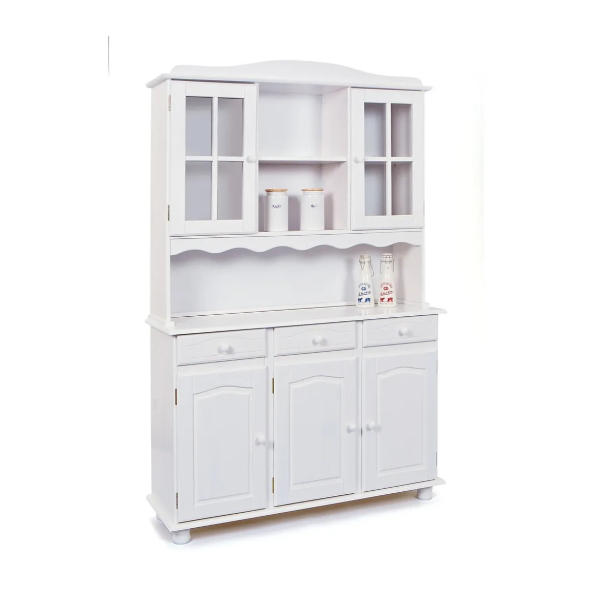 Mobile Alto 3 Ante Cassetti Bianco Credenza Vetrina da Soggiorno Cucina Rustico