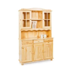 Mobile Alto Credenza Vetrina 3 Ante 3 Cassetti Legno da Soggiorno Cucina Rustico