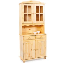 Mobile Alto Credenza Vetrina 2 Ante 2 Cassetti Pino da Soggiorno Cucina Rustico