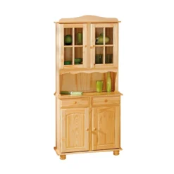 Mobile Alto Credenza Vetrina 2 Ante 2 Cassetti Pino da Soggiorno Cucina Rustico