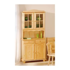 Mobile Alto Credenza Vetrina 2 Ante 2 Cassetti Pino da Soggiorno Cucina Rustico