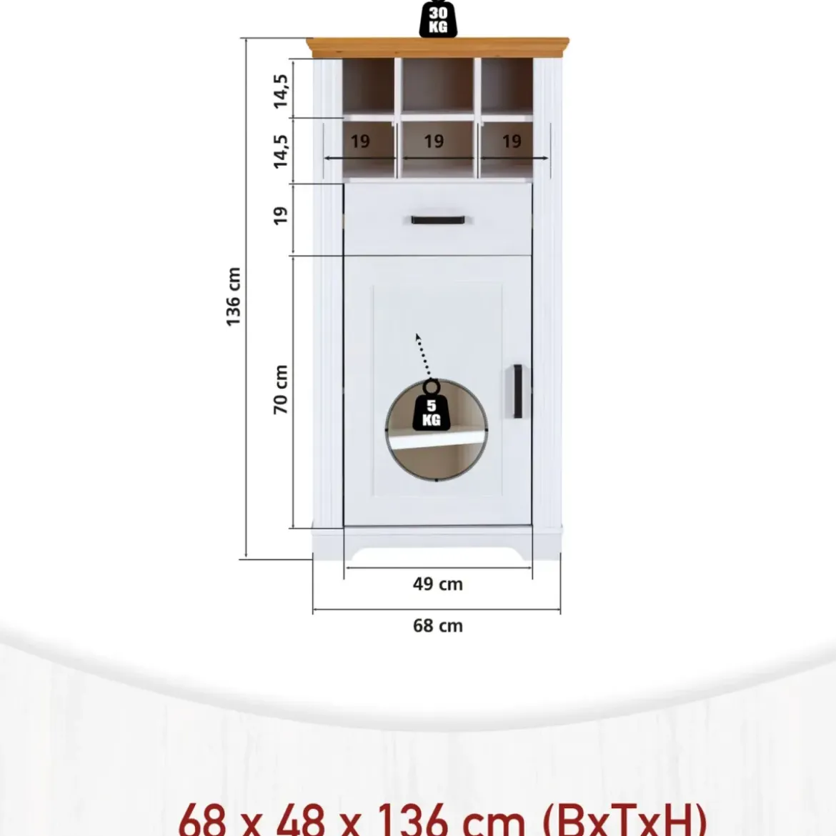 Mobile Bar Armadio da Cucina Portabottiglie in Legno Bianco Rovere