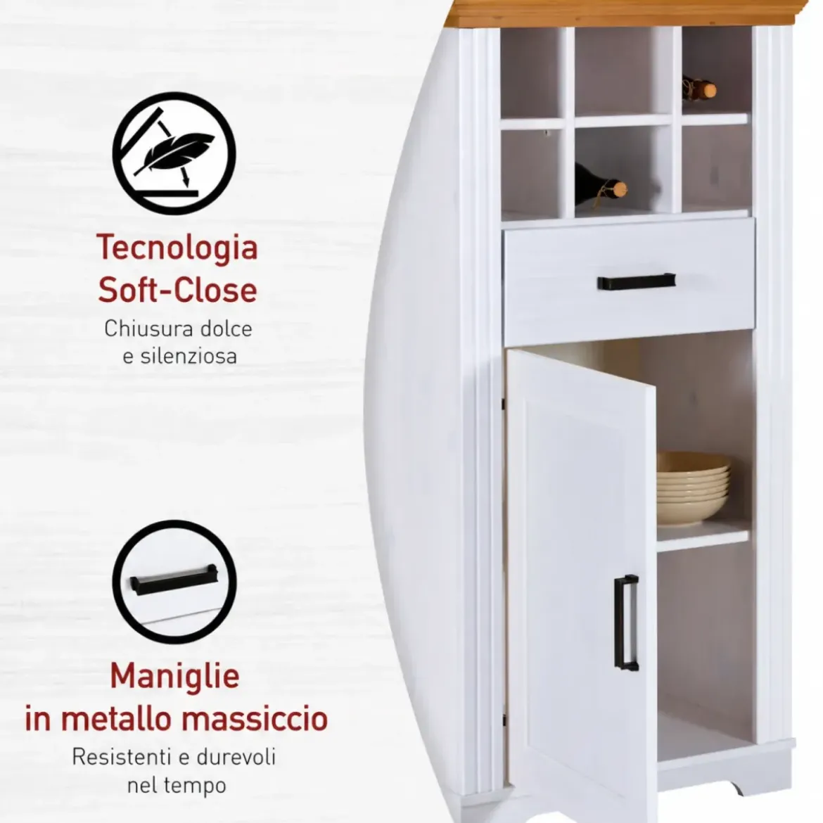 Mobile Bar Armadio da Cucina Portabottiglie in Legno Bianco Rovere