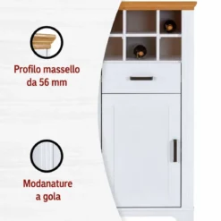Mobile Bar Armadio da Cucina Portabottiglie in Legno Bianco Rovere