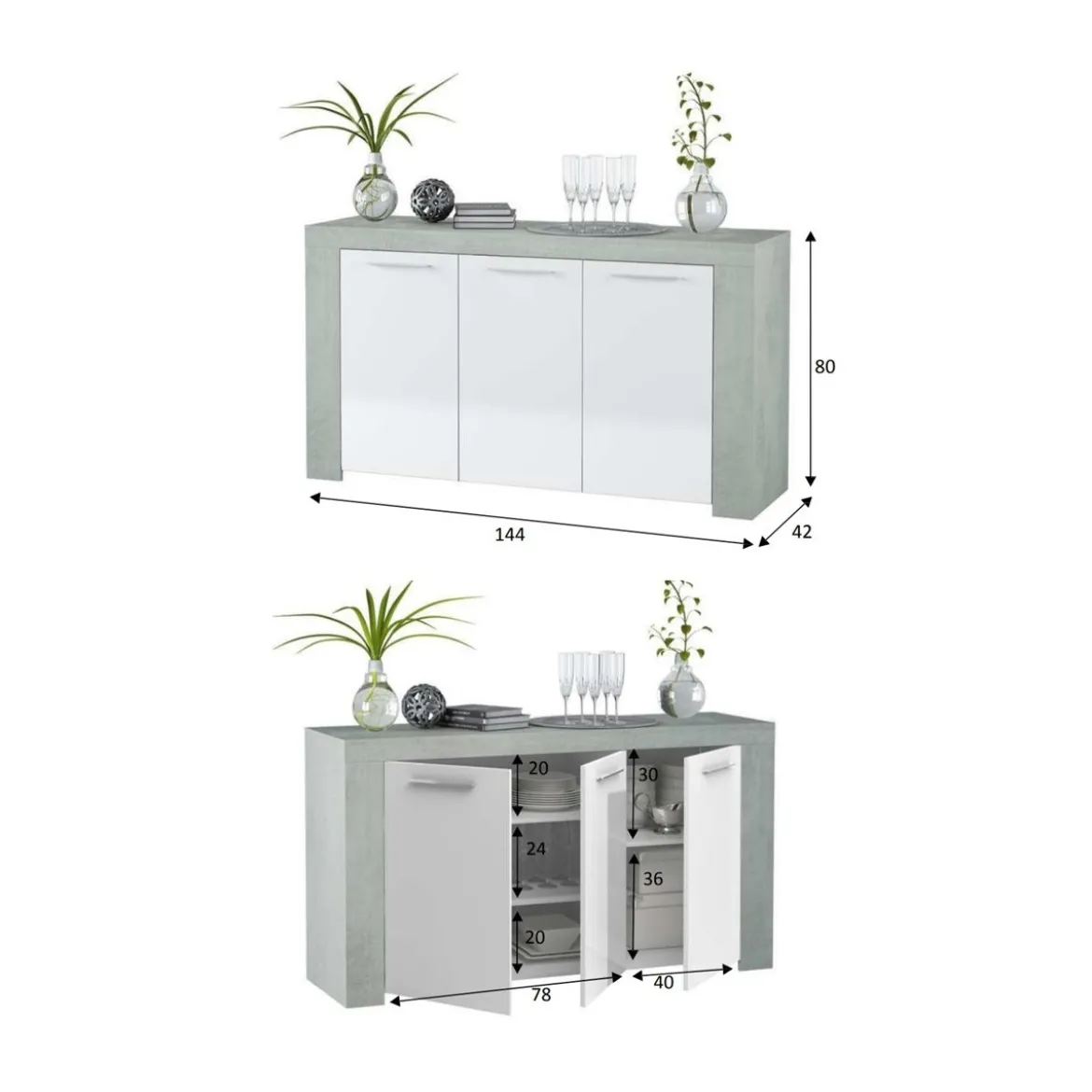 Mobile Basso 3 Ante Buffet Ingresso Bianco Dispensa Soggiorno Salotto Parete Tv