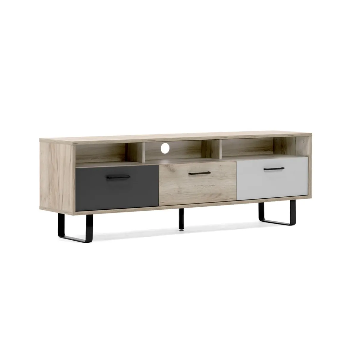 Mobile Basso 3 Ante Ribalta 160 Rovere Porta Tv Parete Salotto Multiuso Moderno