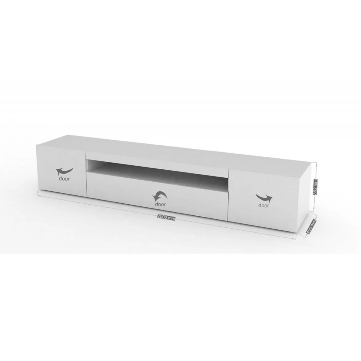 Mobile 200 Basso Bianco Moderno Porta TV Soggiorno con 2 Ante Ribalta