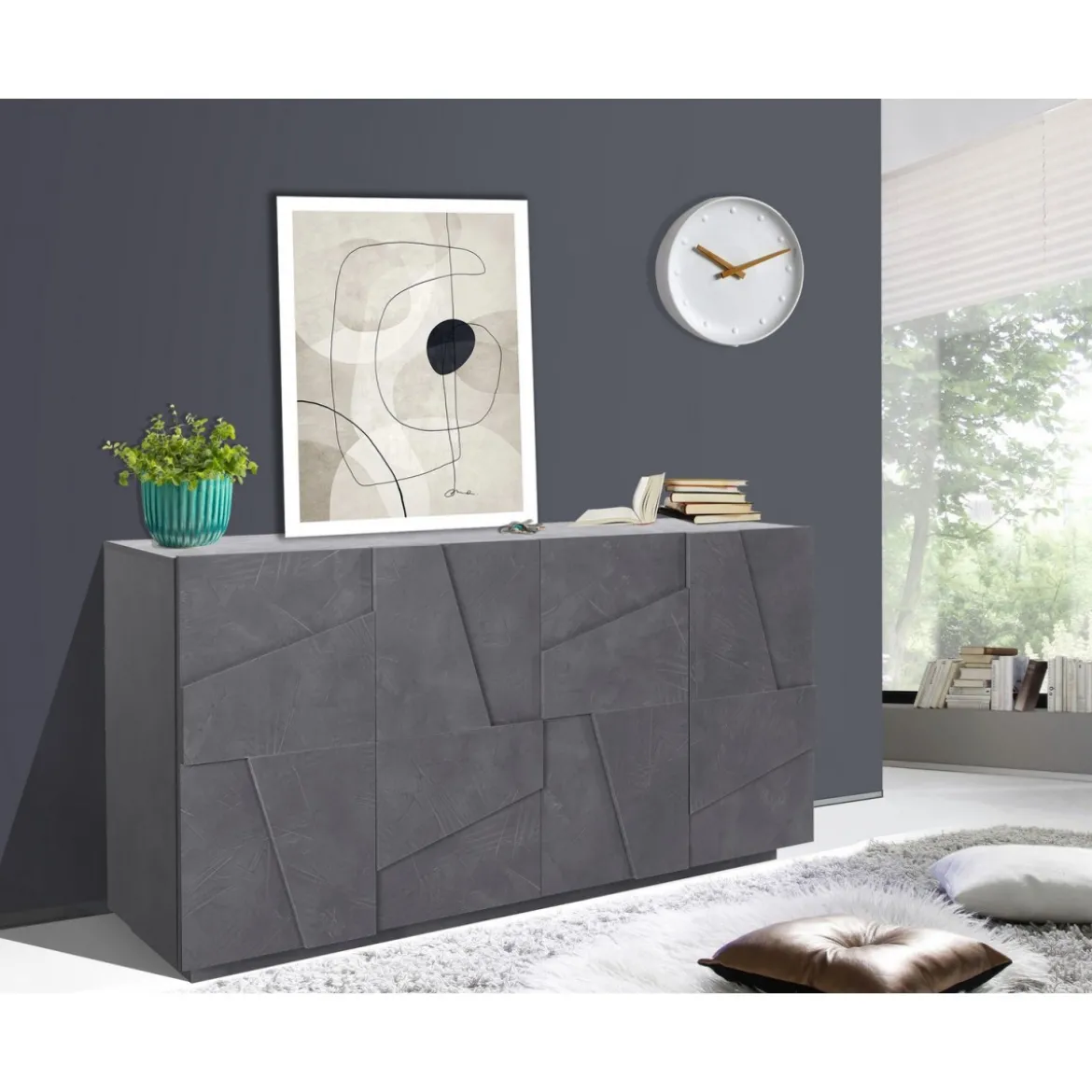 Mobile Basso 160 cm Credenza in Legno Ardesia Madia con Ante da Soggiorno